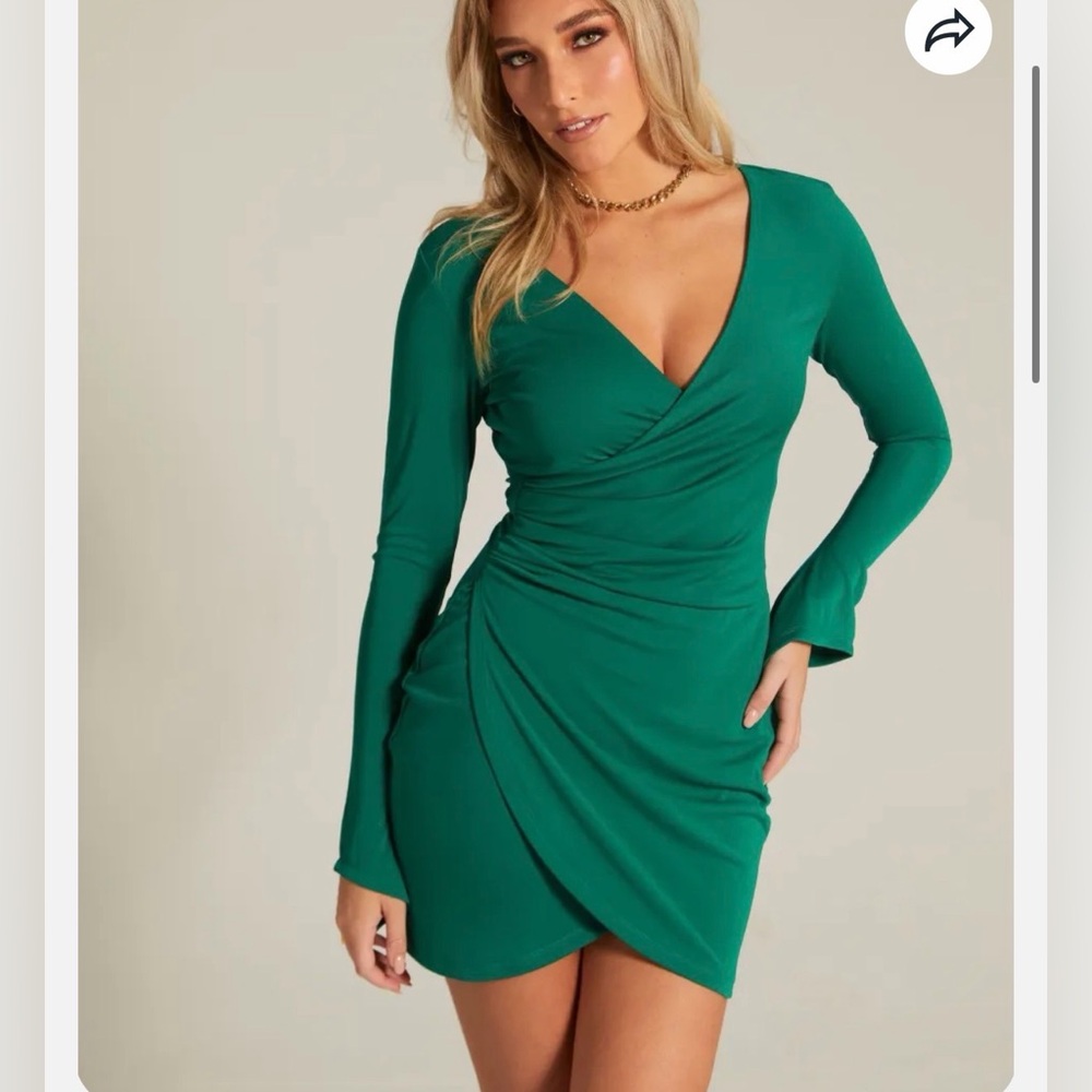 Alana Eve draped Long Sleeve Meadow Green Wrap Dress sz S & L long sleeve NWT